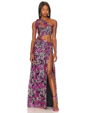 long nude maxi dress Caroline Diamond Embellished Open Back Maxi Dress, Nude · M